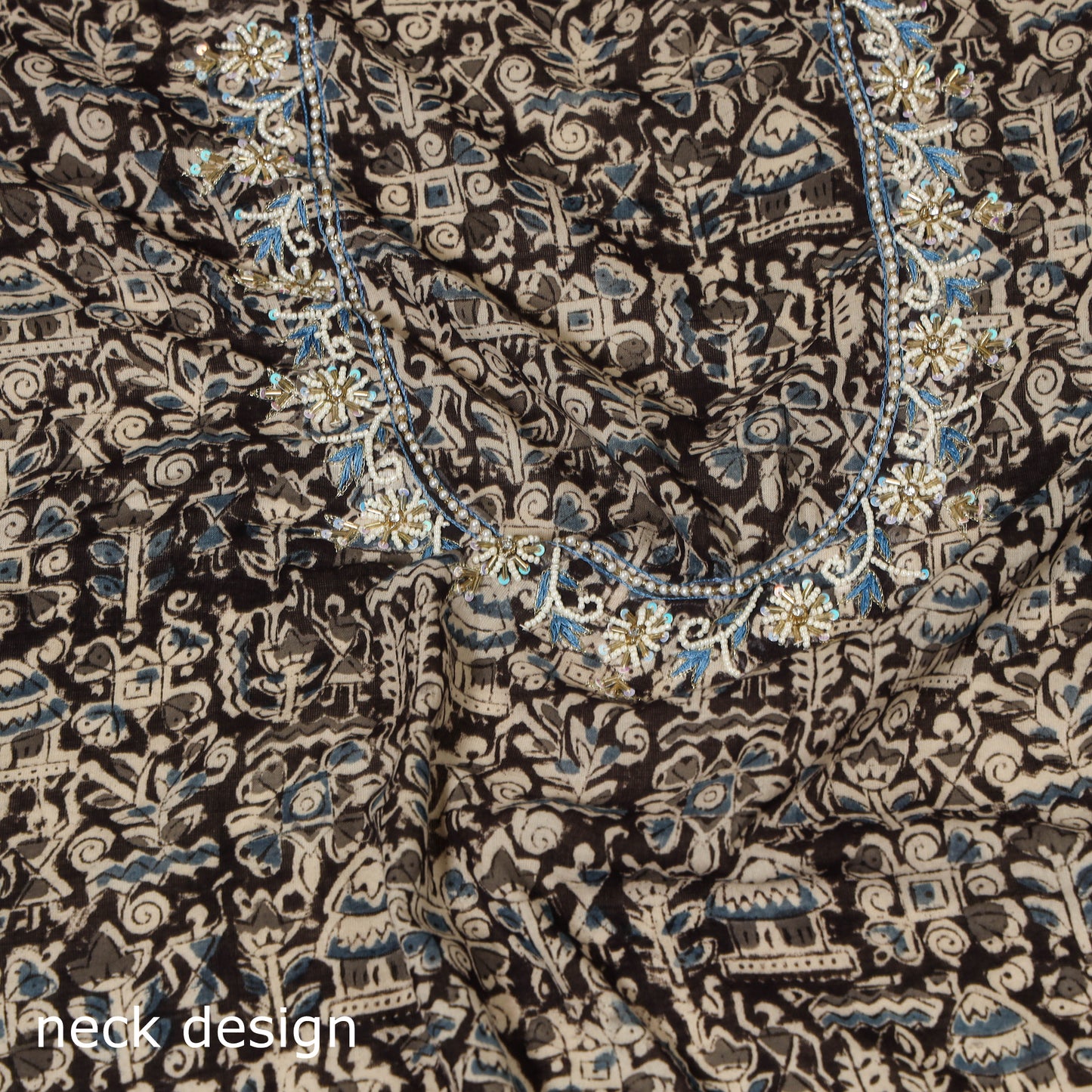 Black - kalamkari hand embroidery cotton blouse piece 23