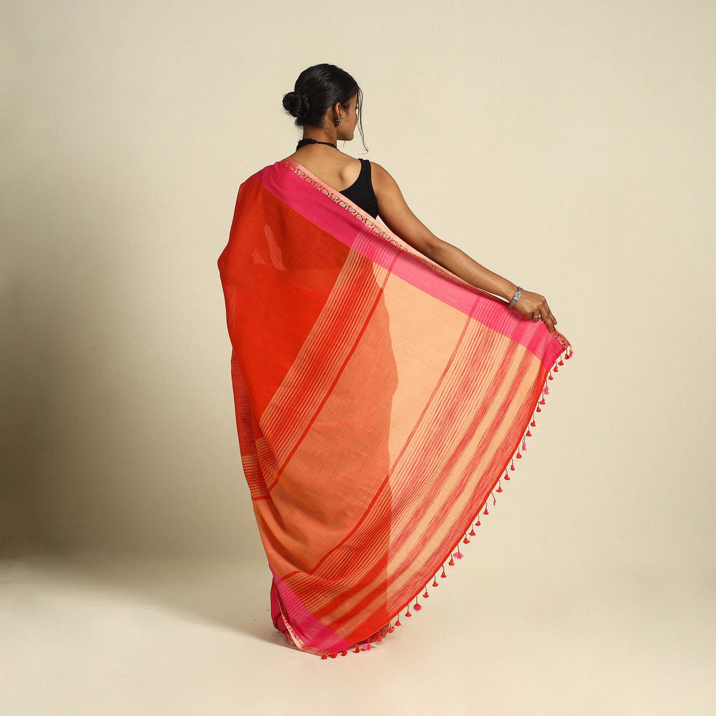 Buy Red Bengal Woven Border Handloom Cotton Saree