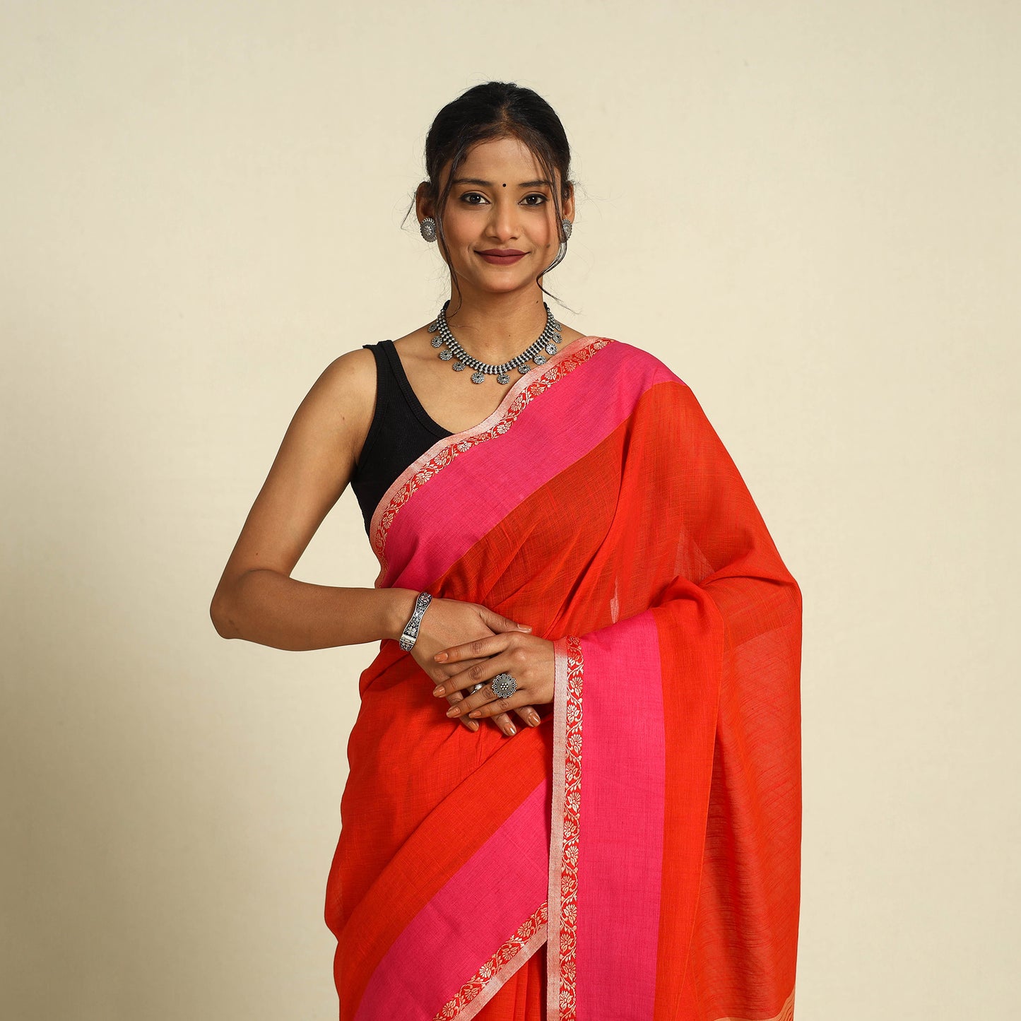 Buy Red Bengal Woven Border Handloom Cotton Saree