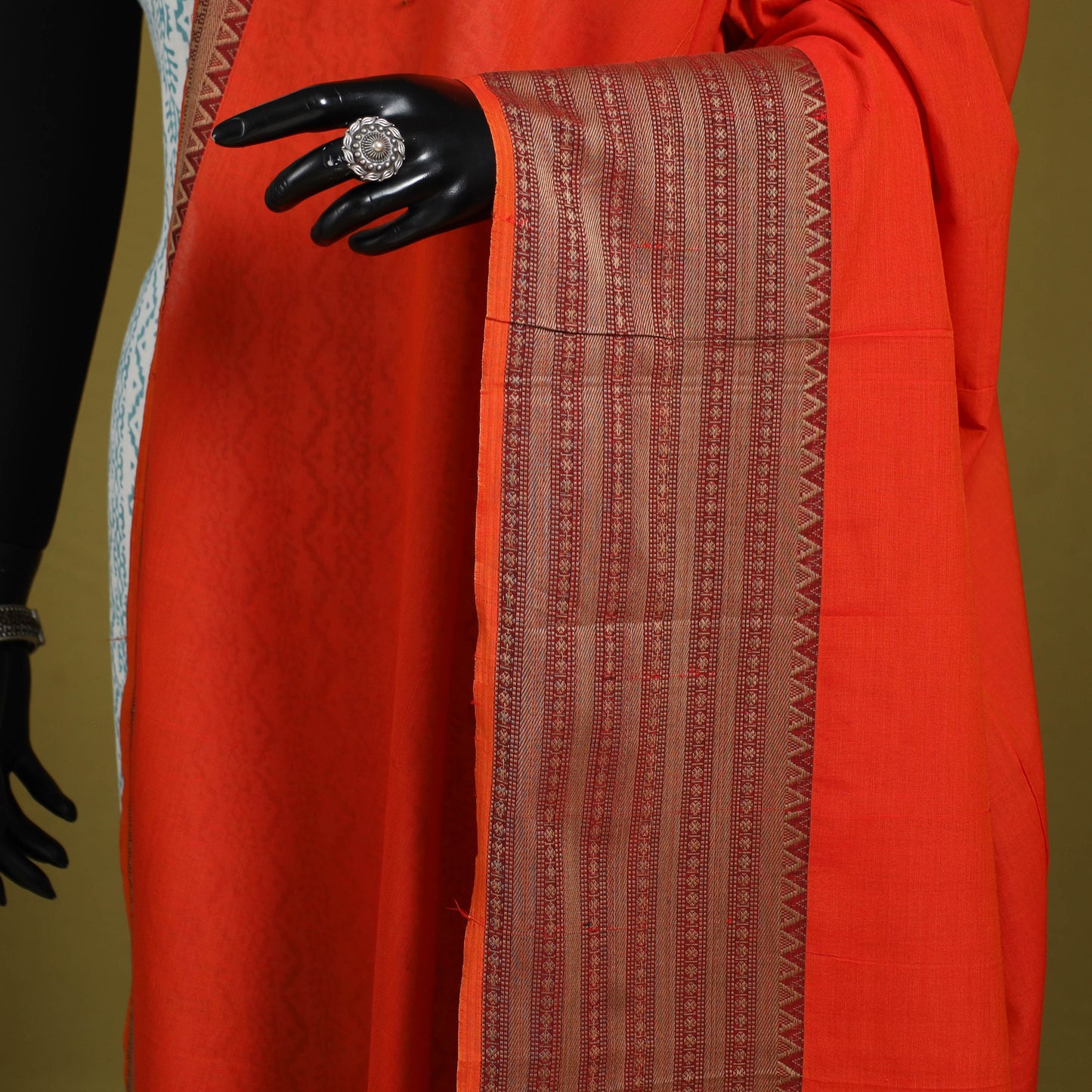 Red - dharwad cotton dupatta with zari border 38