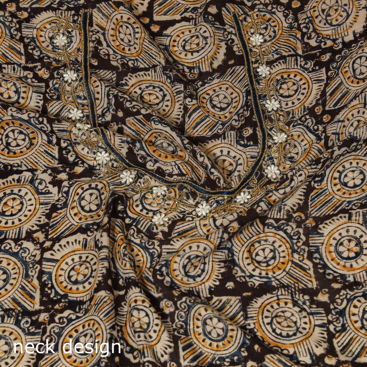 Black - kalamkari hand embroidery cotton blouse piece 22