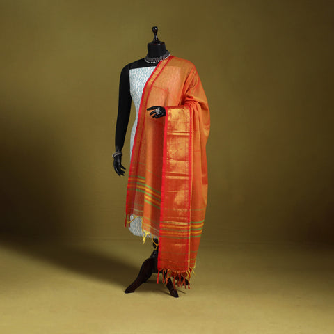Orange - dharwad cotton dupatta with zari border 40