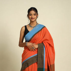 Orange - bishnupur mul cotton saree from bengal 02