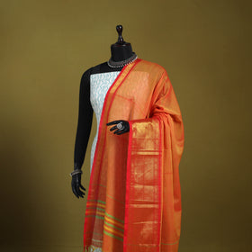 Orange - dharwad cotton dupatta with zari border 40