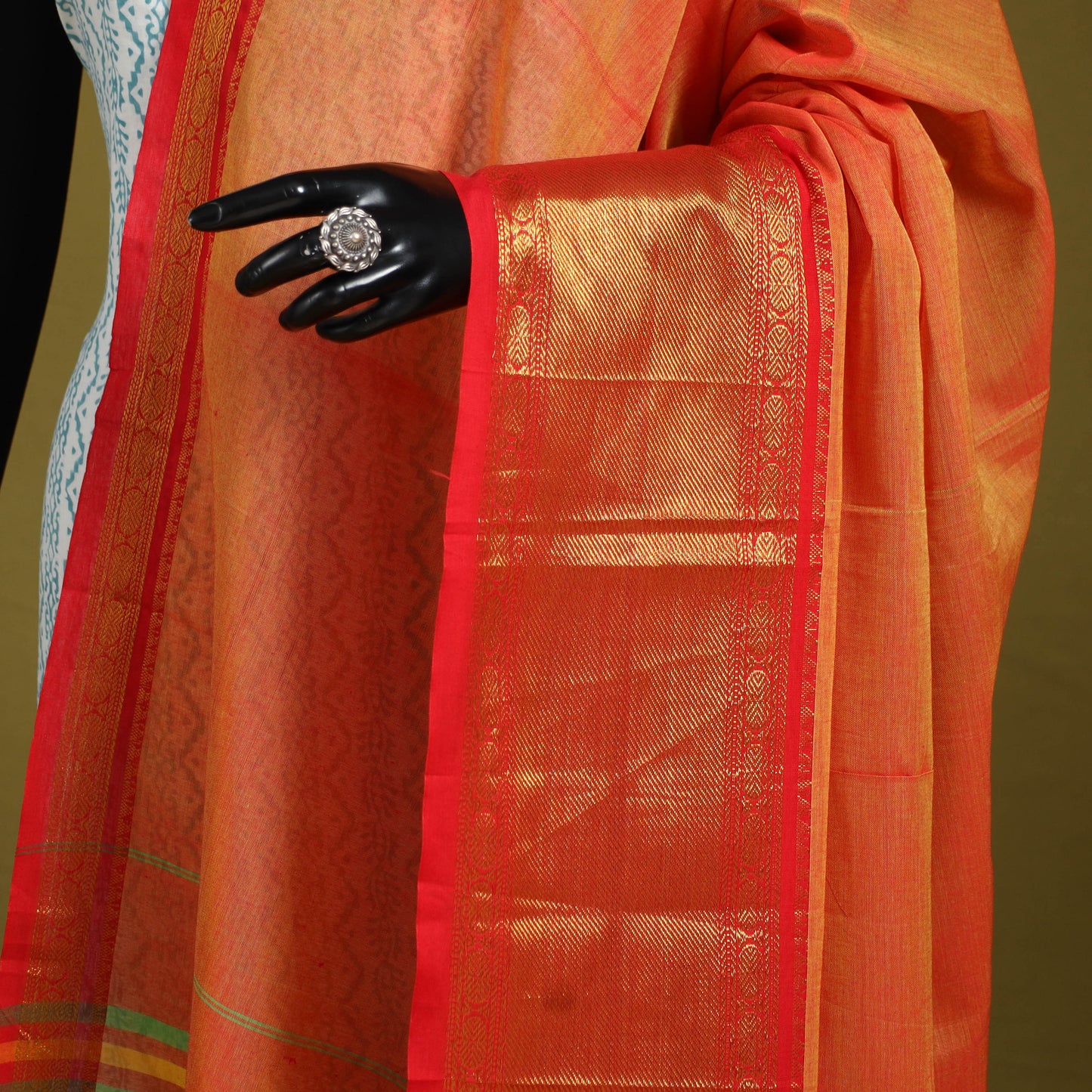 Orange - dharwad cotton dupatta with zari border 40