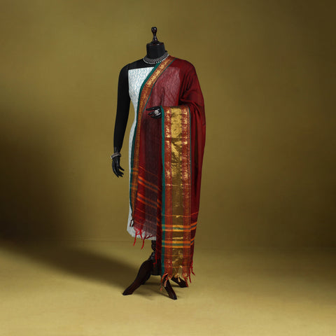 Maroon - dharwad cotton dupatta with zari border 43