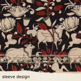 Black Kalamkari Print Hand Embroidery Cotton Blouse Piece