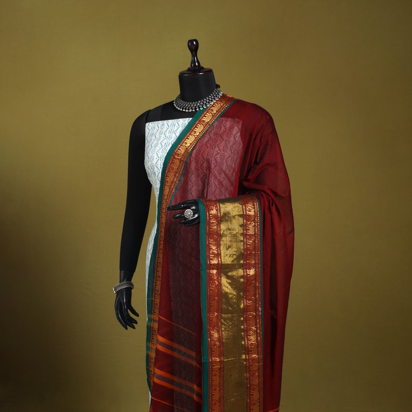 Maroon - dharwad cotton dupatta with zari border 43