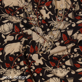 Black Kalamkari Print Hand Embroidery Cotton Blouse Piece