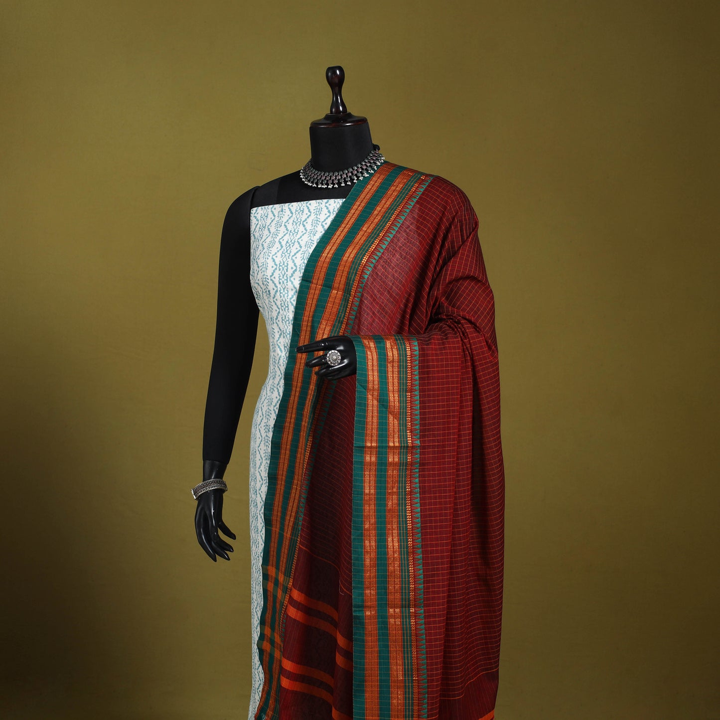 Maroon - dharwad cotton dupatta with zari border 44