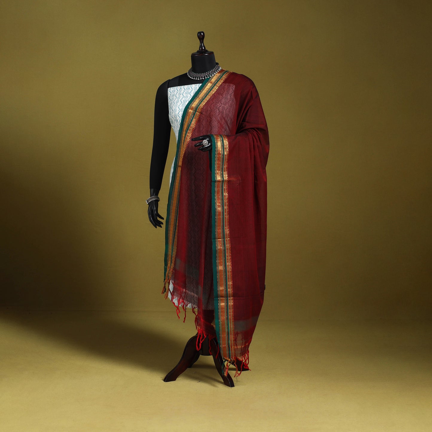 Maroon - dharwad cotton dupatta with zari border 45