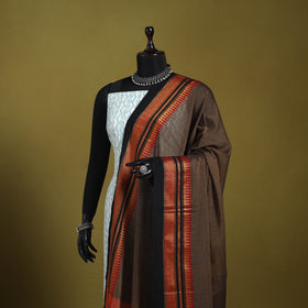 Brown - dharwad cotton dupatta with zari border 46