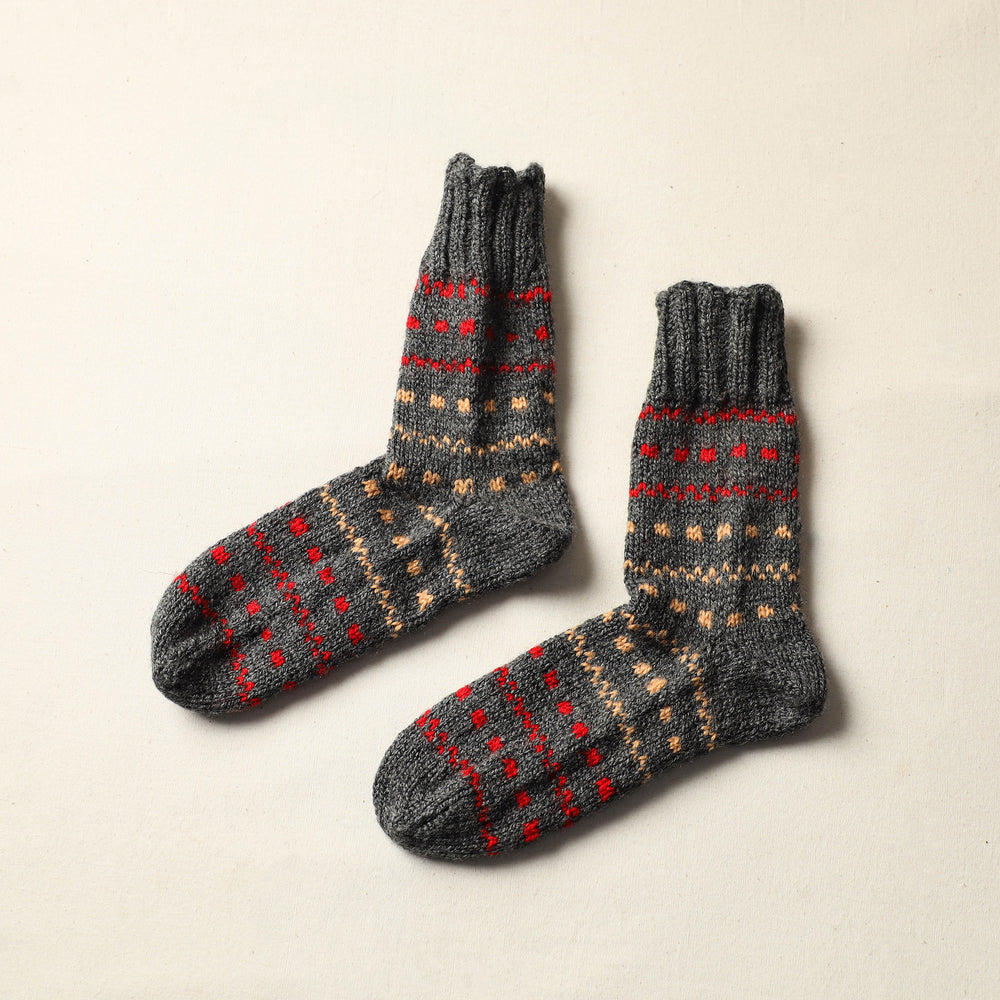 Grey - Kumaun Hand Knitted Woolen Socks (Adult) 43