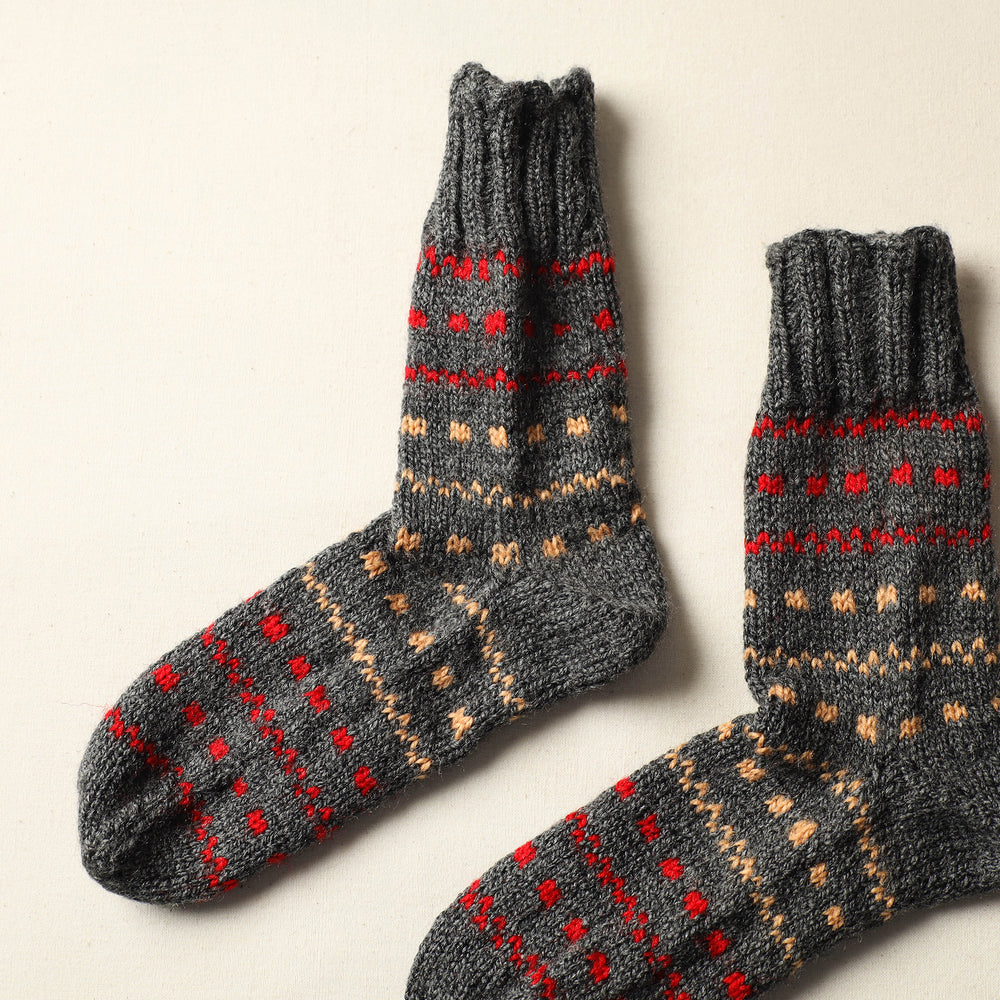 Grey - Kumaun Hand Knitted Woolen Socks (Adult) 43