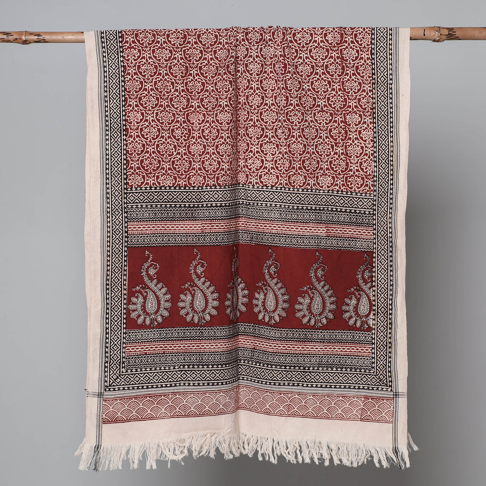 Red - Bagh Hand Block Printed Handloom Cotton Towel