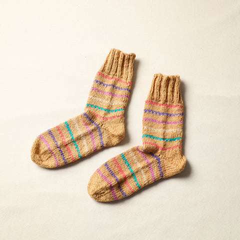 Beige - Kumaun Hand Knitted Woolen Socks (Adult) 46