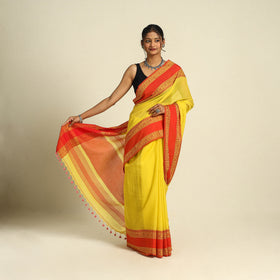 Buy Yellow Bengal Woven Border Handloom Cotton Saree