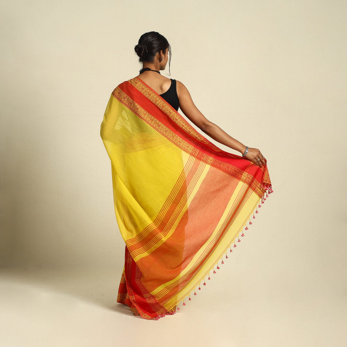 Buy Yellow Bengal Woven Border Handloom Cotton Saree