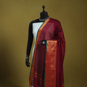 Maroon - dharwad cotton dupatta with zari border 49