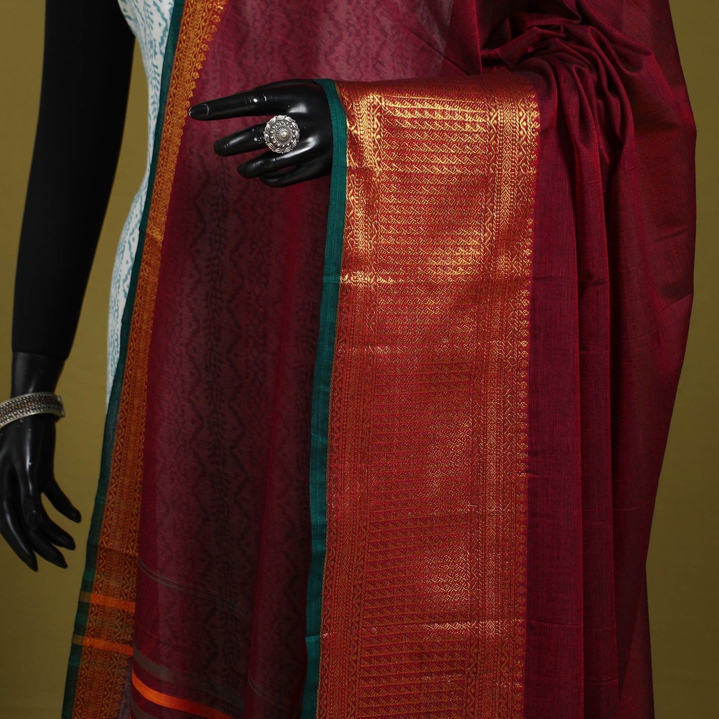 Maroon - dharwad cotton dupatta with zari border 49