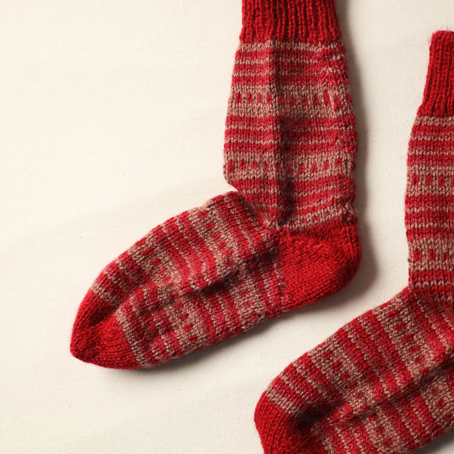 Red - Kumaun Hand Knitted Woolen Socks (Adult) 50