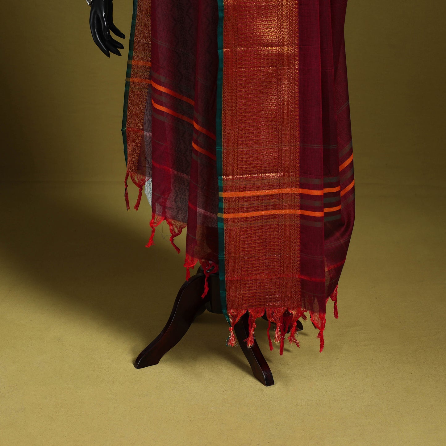 Maroon - dharwad cotton dupatta with zari border 49