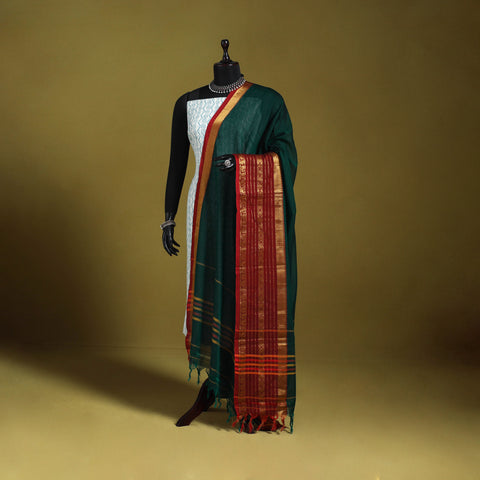 Green - dharwad cotton dupatta with zari border 50