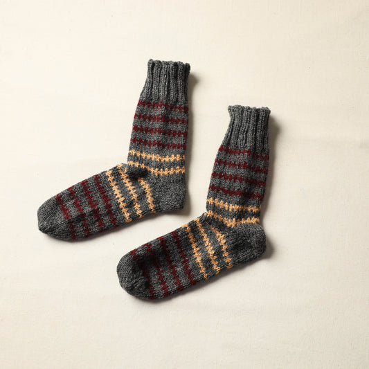 Grey - Kumaun Hand Knitted Woolen Socks (Adult) 52