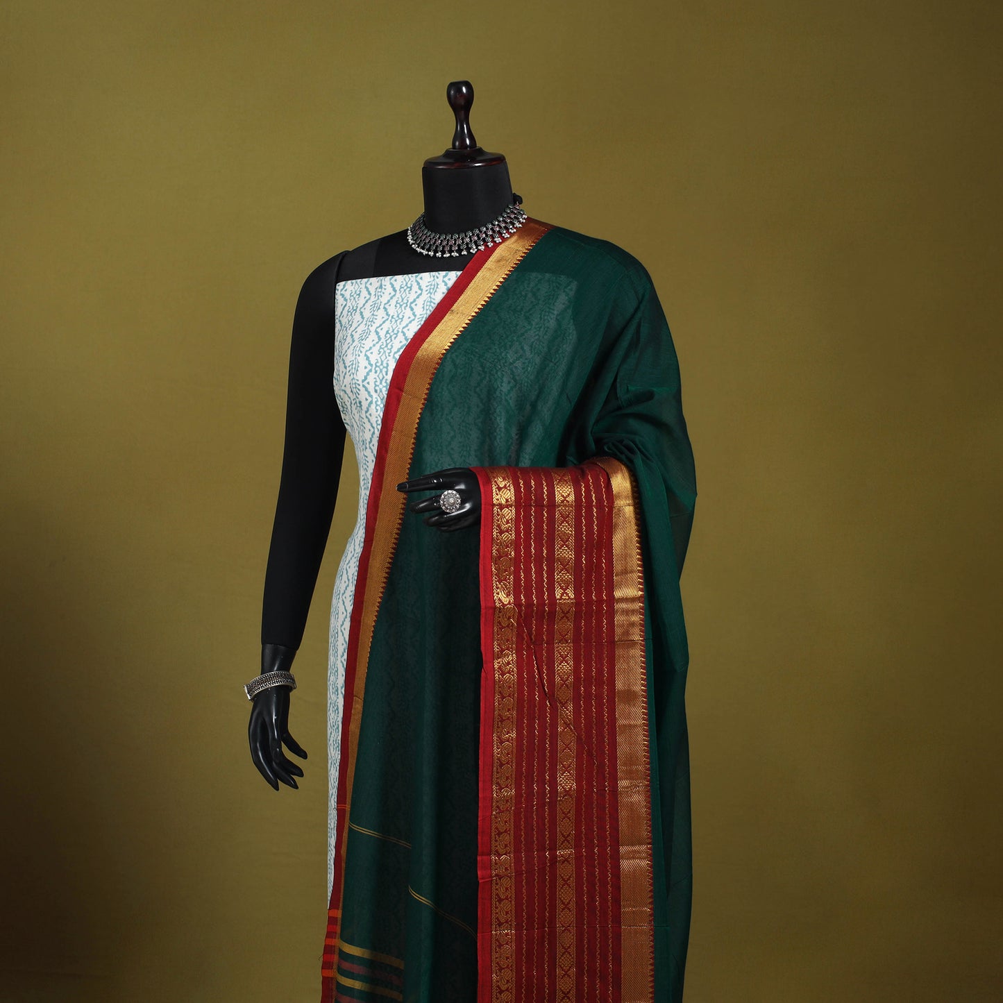 Green - dharwad cotton dupatta with zari border 50