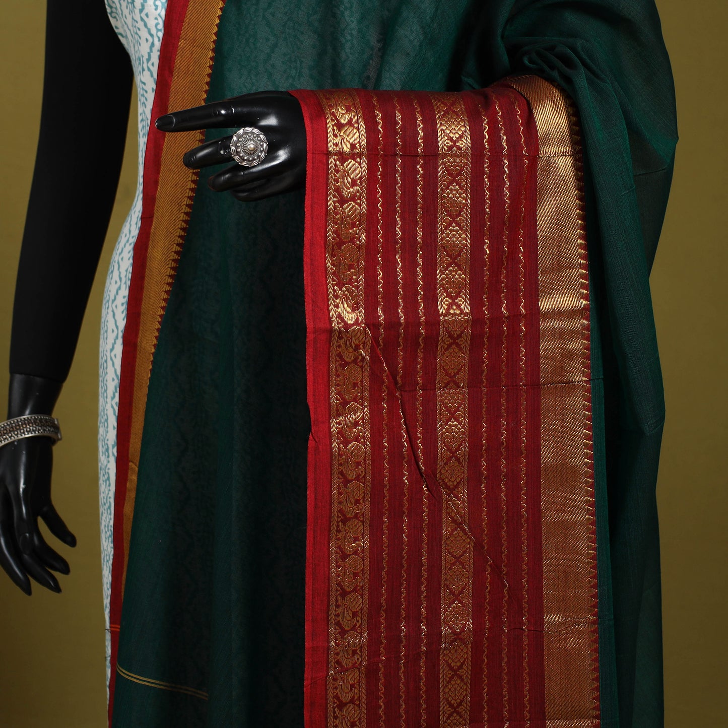 Green - dharwad cotton dupatta with zari border 50