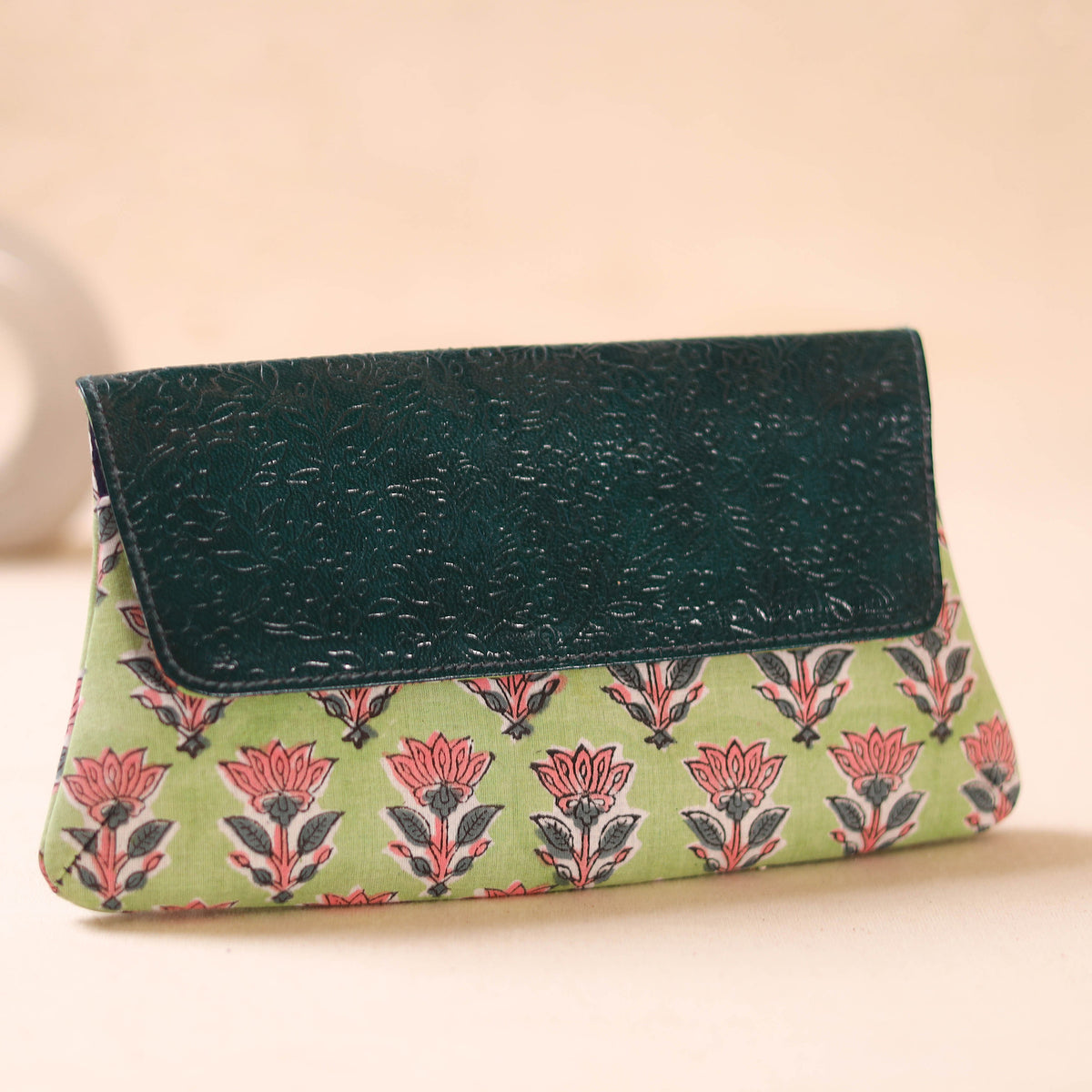 Embossed Leather Flap Hand Print Clutch  01