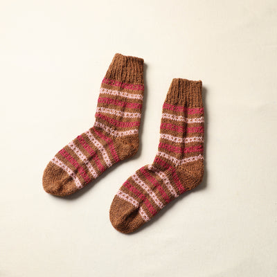 Brown - Kumaun Hand Knitted Woolen Socks (Adult) 55