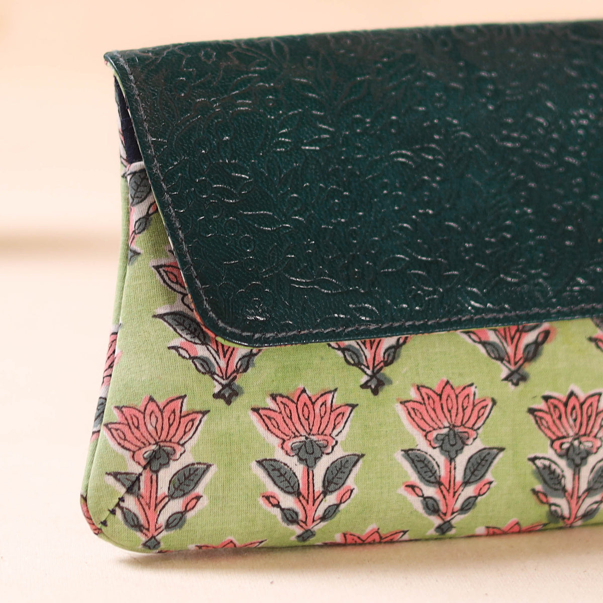 Embossed Leather Flap Hand Print Clutch  01