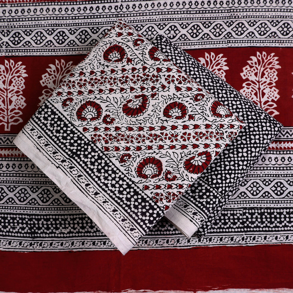 Grey - 3pc Natural Dyed Cotton Bagh Print Suit Material Set 12