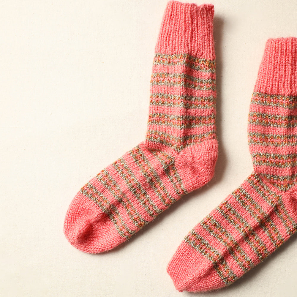 Pink - Kumaun Hand Knitted Woolen Socks (Adult) 56