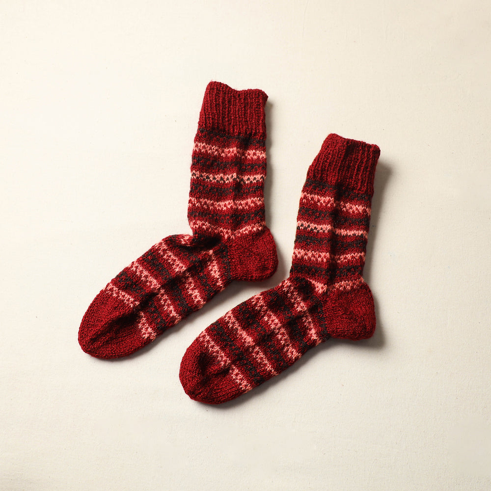 Maroon - Kumaun Hand Knitted Woolen Socks (Adult) 57