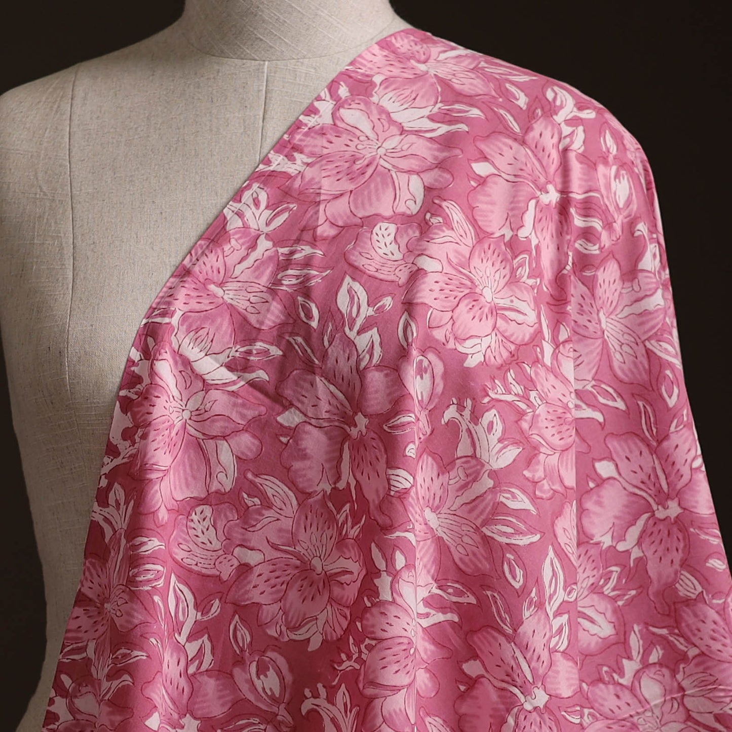 Pink - Sanganeri Hand Block Print Cotton Fabric 02