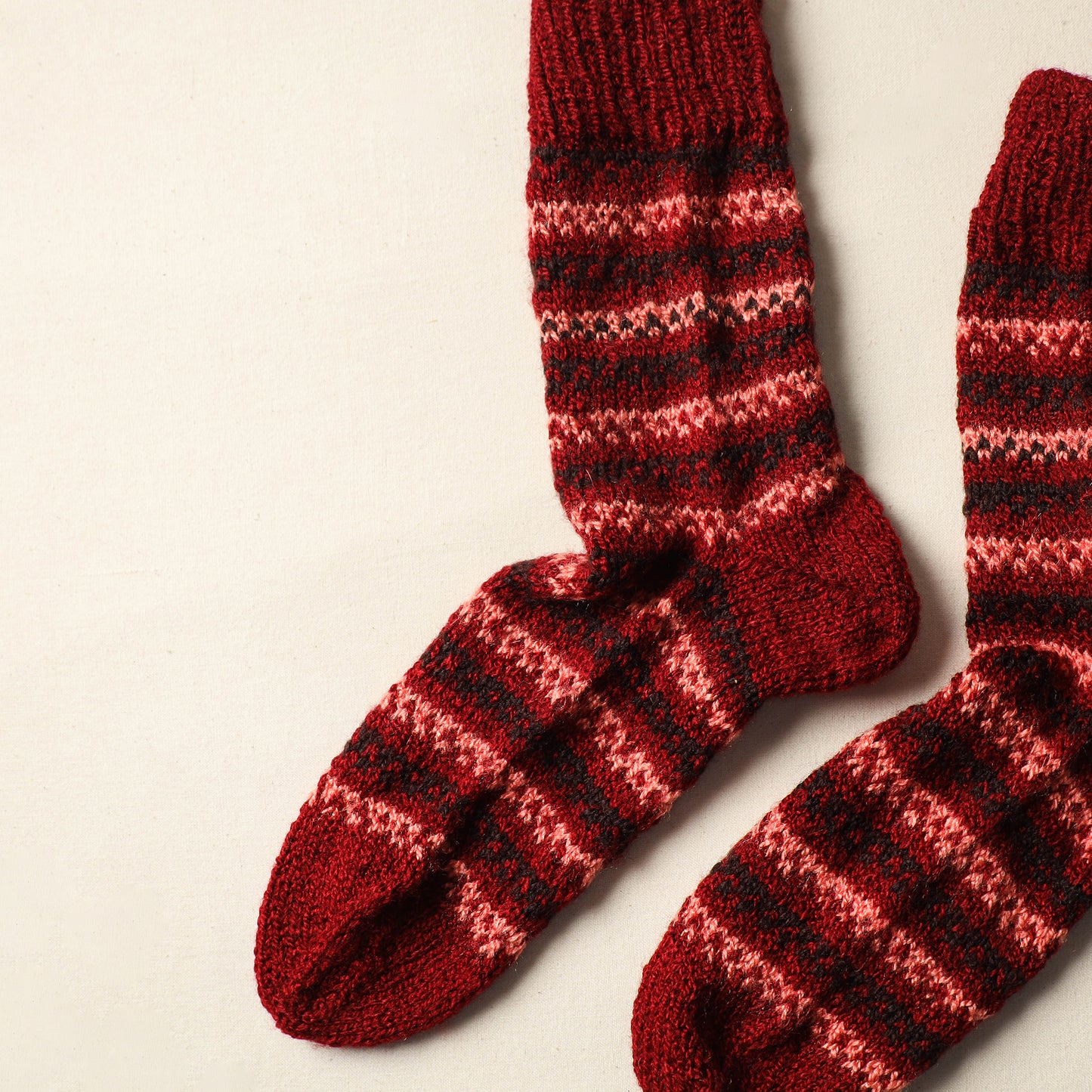 Maroon - Kumaun Hand Knitted Woolen Socks (Adult) 57