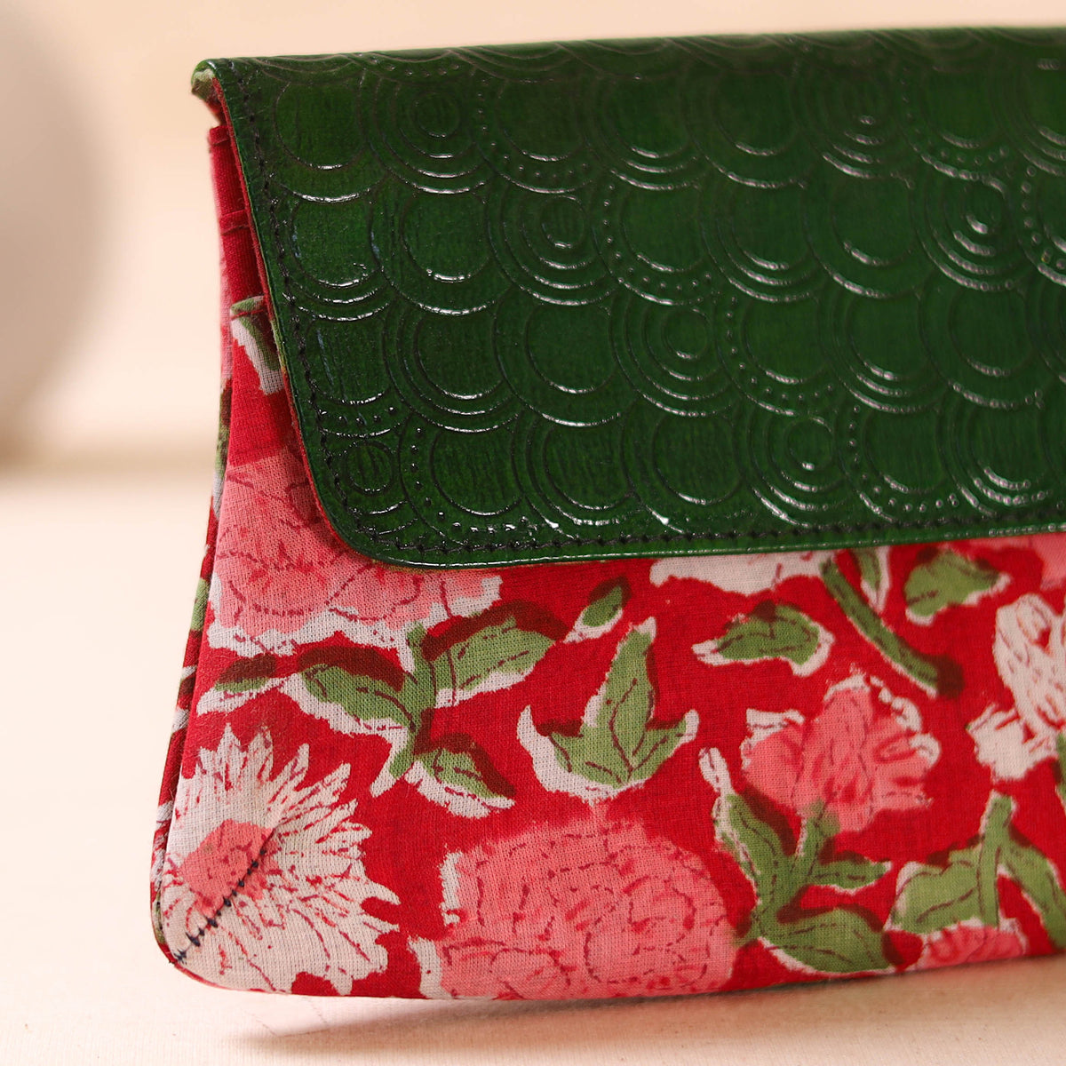 Embossed Leather Flap Hand Print Clutch  02