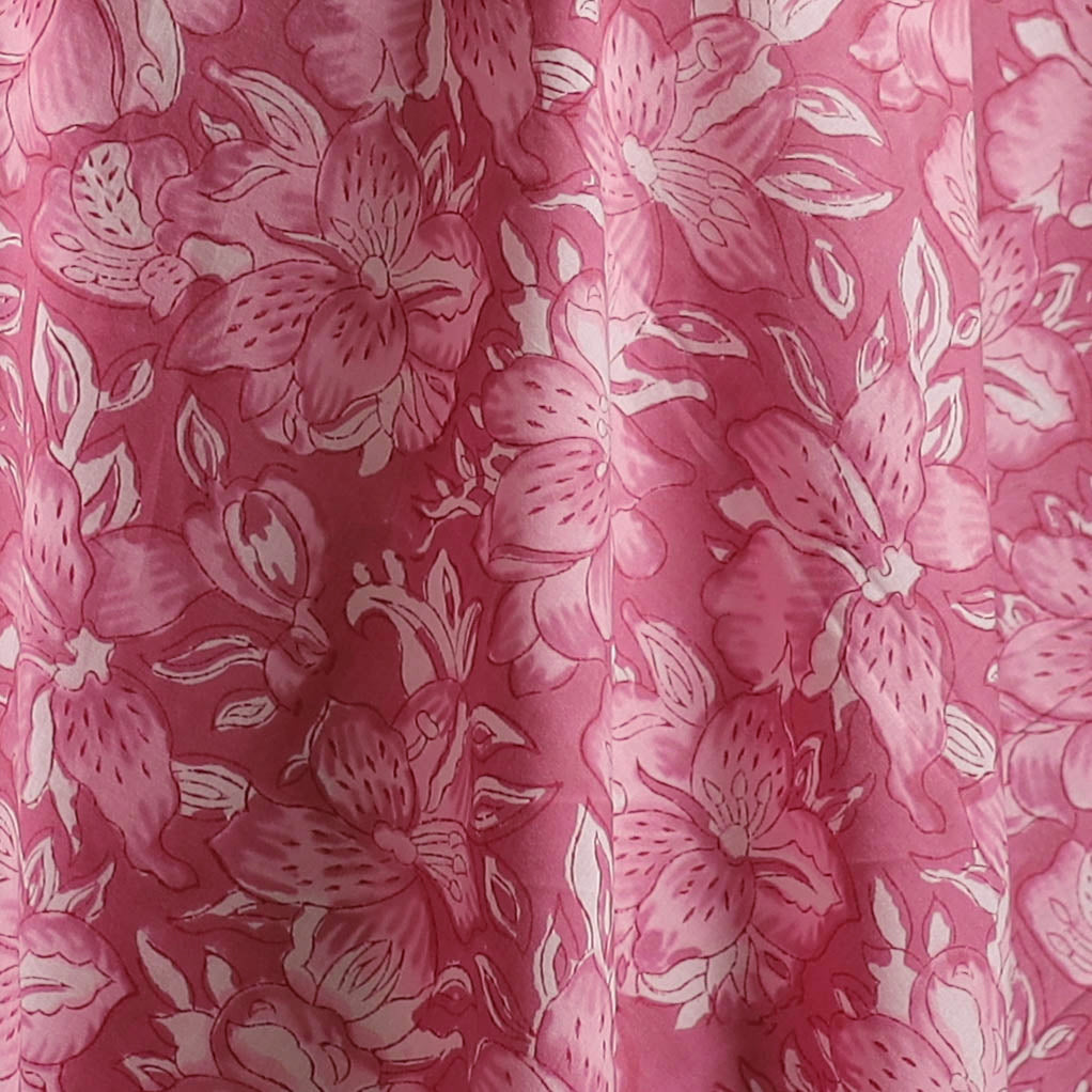 Pink - Sanganeri Hand Block Print Cotton Fabric 02