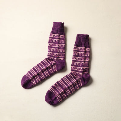 Purple - Kumaun Hand Knitted Woolen Socks (Adult) 58