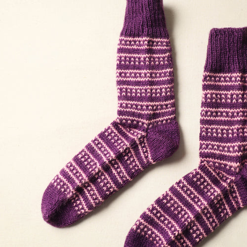 Purple - Kumaun Hand Knitted Woolen Socks (Adult) 58