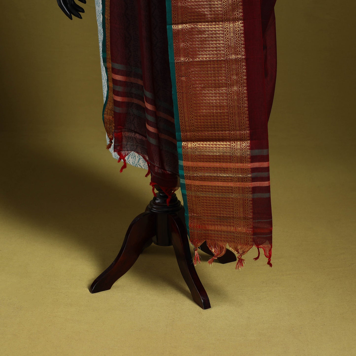 Maroon - dharwad cotton dupatta with zari border 53