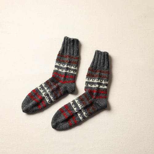 Grey - Kumaun Hand Knitted Woolen Socks (Adult) 59