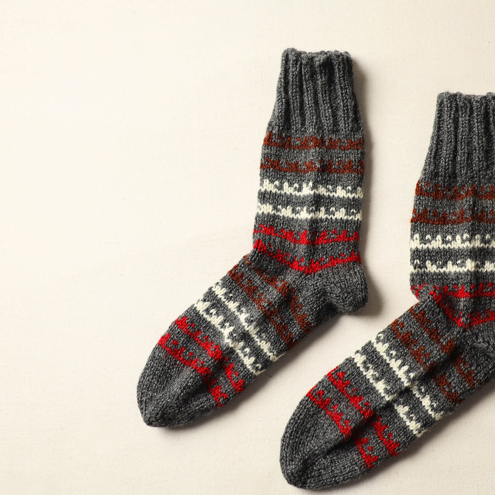 Grey - Kumaun Hand Knitted Woolen Socks (Adult) 59