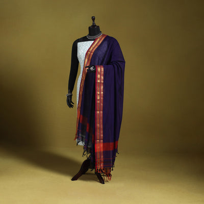 Purple - dharwad cotton dupatta with zari border 55