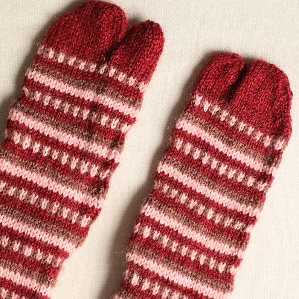 Red - Kumaun Hand Knitted Woolen Socks (Adult) 61