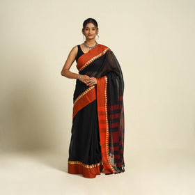 Buy Black Bengal Woven Border Handloom Cotton Saree