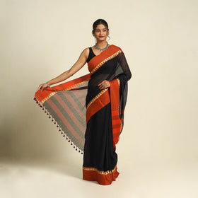 Buy Black Bengal Woven Border Handloom Cotton Saree