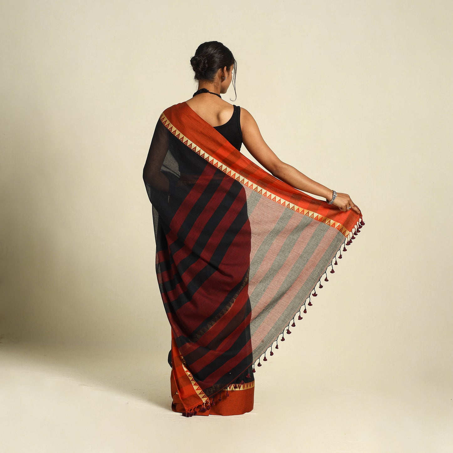 Buy Black Bengal Woven Border Handloom Cotton Saree